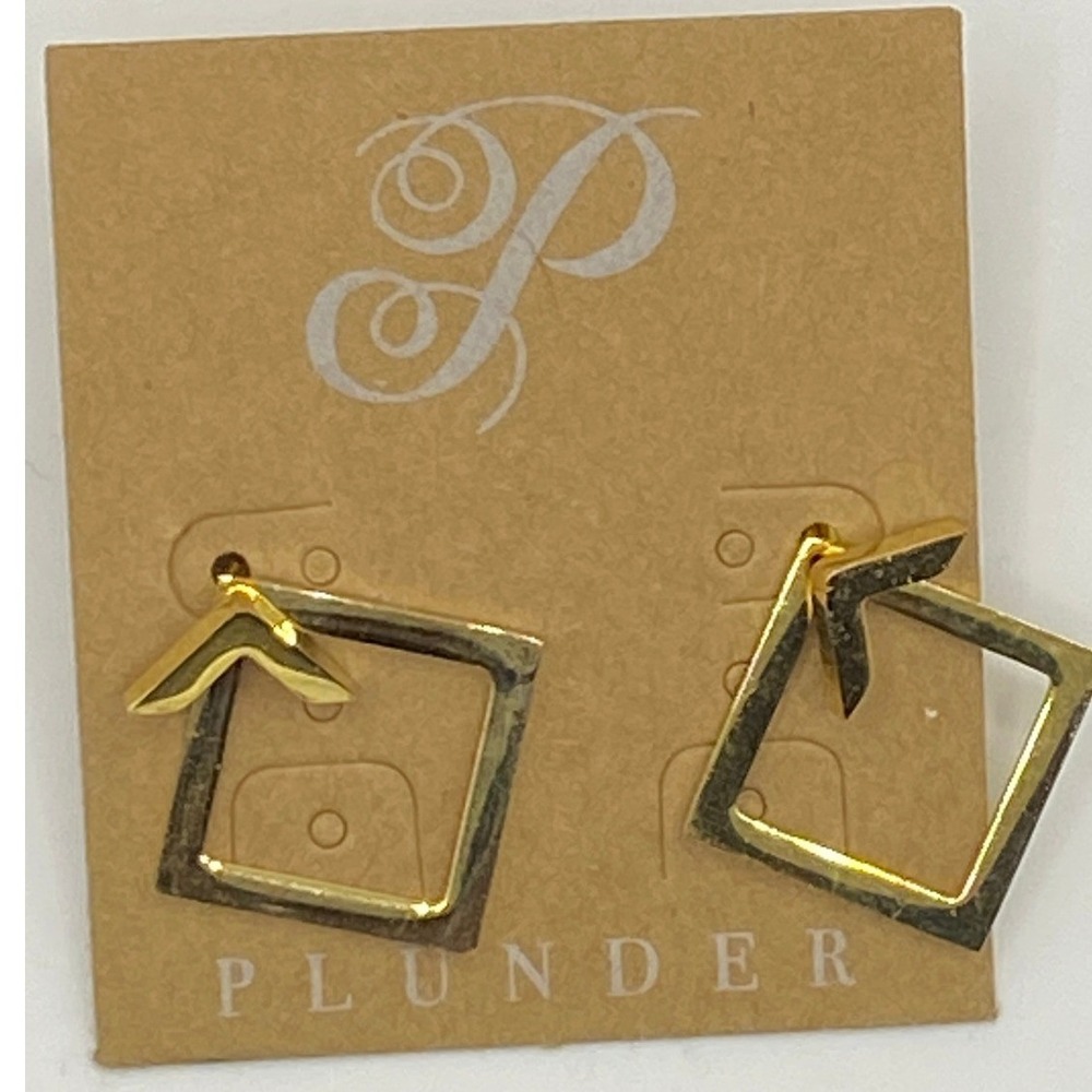 Plunder Design Gold Tone Jacket Earrings Arrow‎ Studs Geometric Square Drop